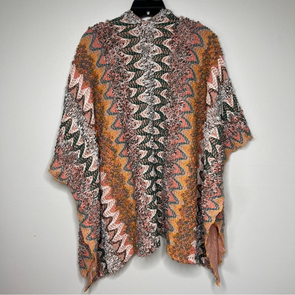 Boho Pink Orange Knit Kimono Wrap Shawl Cape Poncho Pockets One Size Bohemian - Picture 10 of 10
